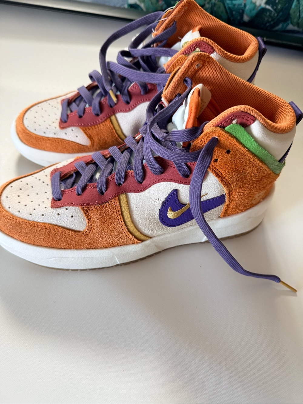 Nike High-Top Sneakers in Orange, Purple and White with Green Accent